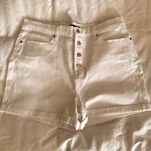 Banana Republic white denim button up front shorts